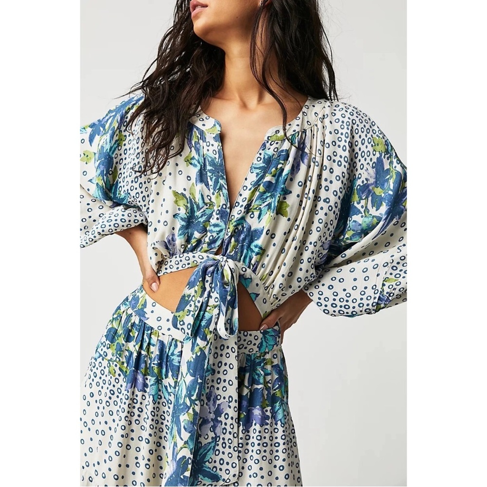 FREE PEOPLE | Paradise Wide Leg Boho Jumpsuit in Ivory Floral, Size Medium - Picture 3 of 16